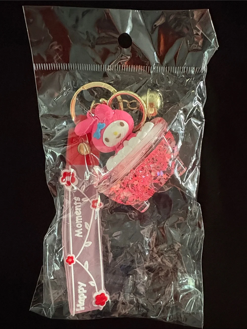 My Melody Pink Red Glitter Boba Balls Bubble Bath Bag Charm Keychain with Strap